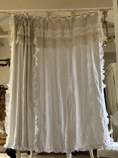ホワイトリネンカーテン A-036A 新入荷アイテム/ホームファブリック フランスアンティーク Sold out