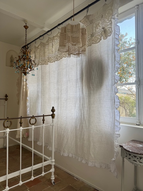 ホワイトリネンカーテン A-036C 新入荷アイテム/ホームファブリック フランスアンティーク Sold out