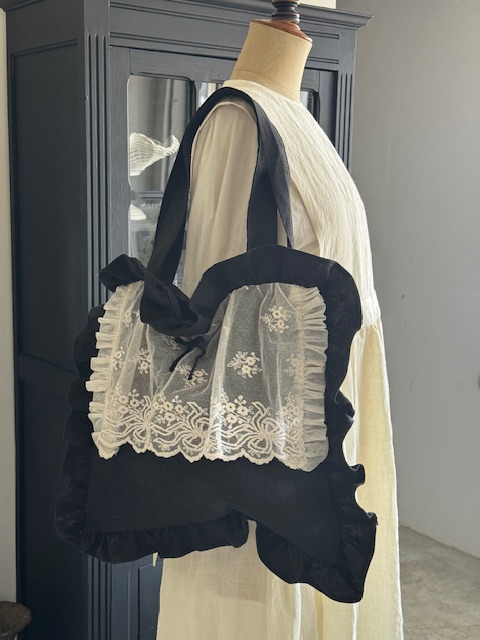 ブラックリネンバッグ A-42 新入荷アイテム/ファッション フランスアンティーク Sold out