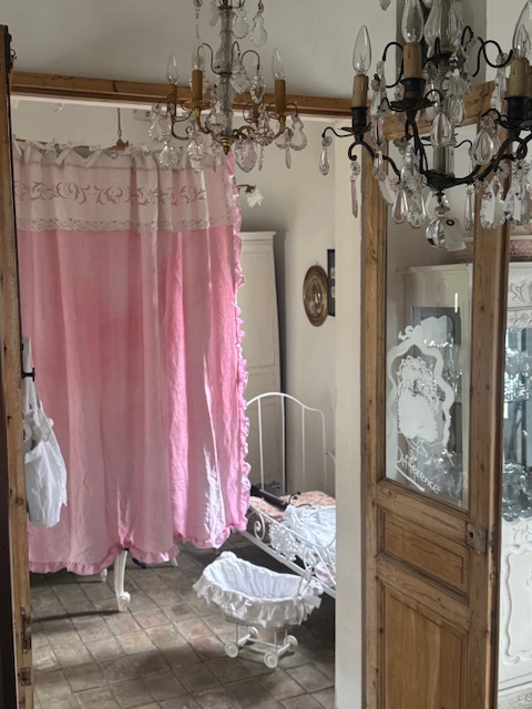 ピンクリネンカーテン A-050 新入荷アイテム/ホームファブリック フランスアンティーク Sold out