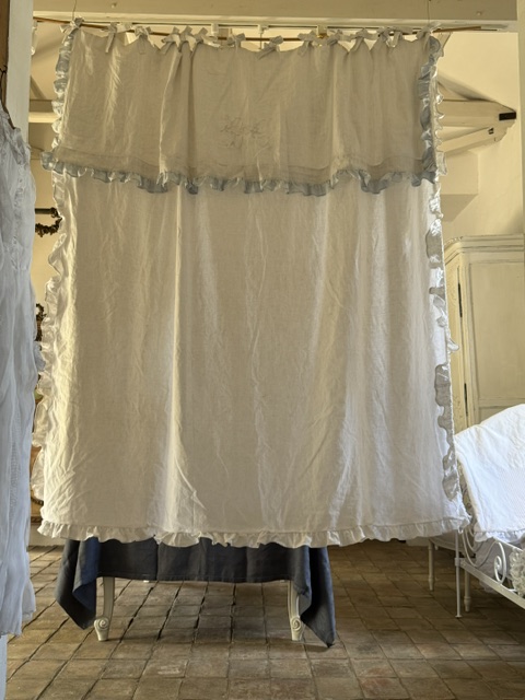 パールブルーフリルカーテン A-072 新入荷アイテム/ホームファブリック フランスアンティーク Sold out